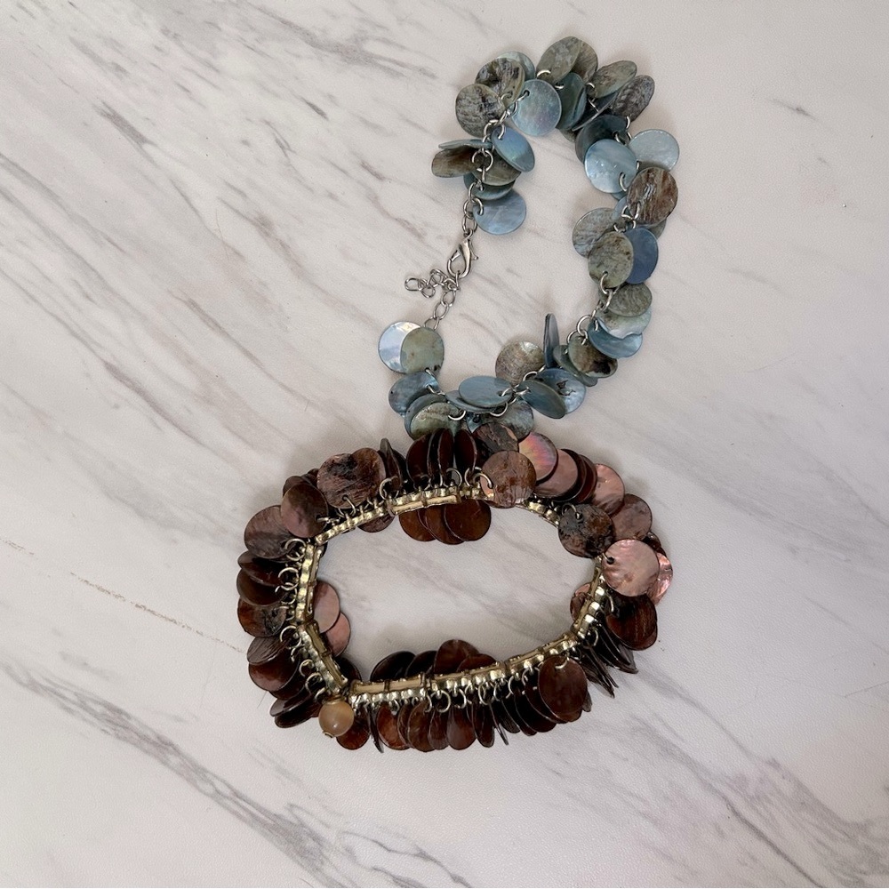 Elegant Shell Disc Necklace and Bracelet Set